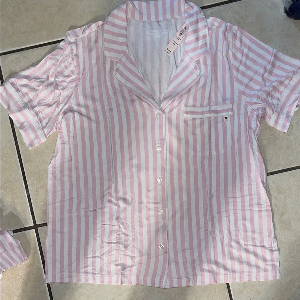 Victoria's Secret Blush and White Striped Pajama model soft Set w/ free panties - Picture 10 of 16
